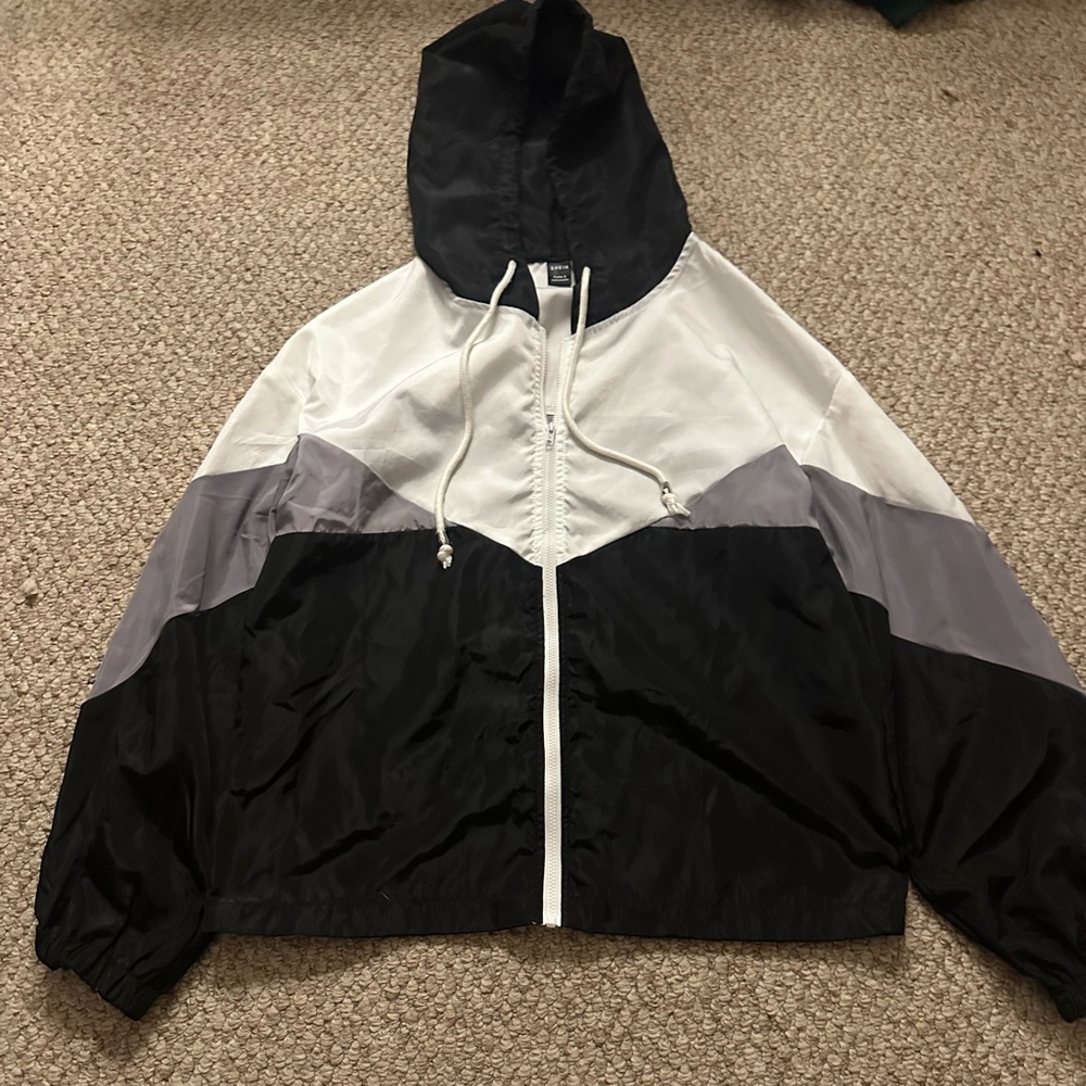 shein zip up drawstring hooded windbreaker
